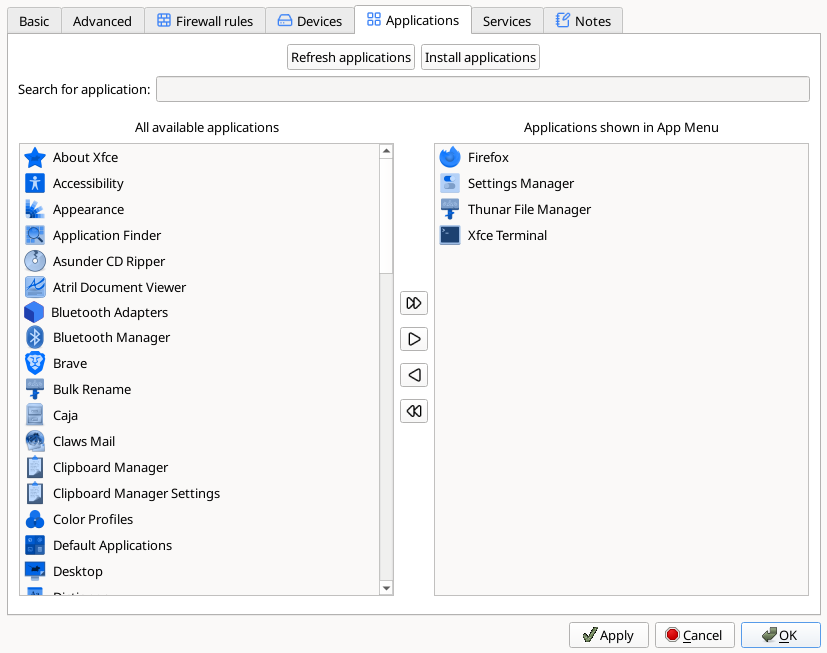 Install applications button